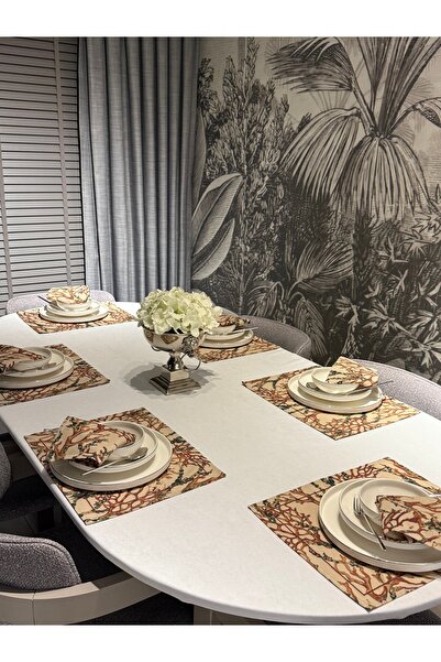 Heriya Λινάρι 6 τεμαχίων με σχέδιο Lalin 6 Αμερικανικές σερβιέτες & 6 χαρτοπετσέτες 45x30-30x30