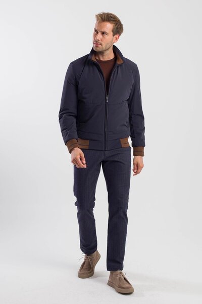 Jakamen Lacivert Comfort Fit Dik Yaka Mont