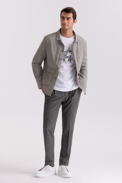 Jakamen Khaki Comfort Fit Shirt Collar Seasonal Coat