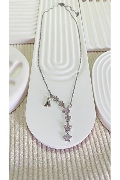 bijoux uniques Kayan Yıldız A Harfli Çelik Kolye