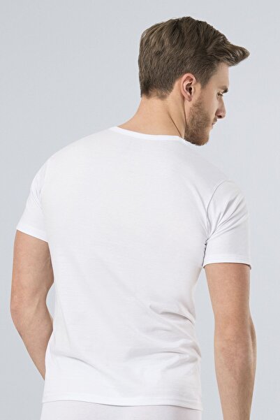 TÜREN Ανδρικό εσώρουχο 2 τεμαχίων από χτενισμένο βαμβάκι με λαιμόκοψη (ανοιχτό) 101/Λευκό