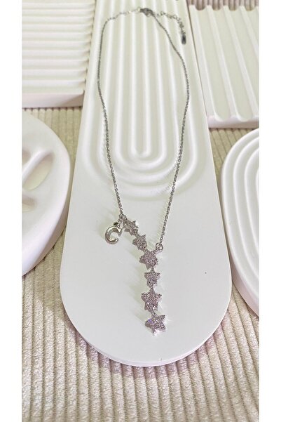 bijoux uniques Kayan Yıldız C Harfli Çelik Kolye