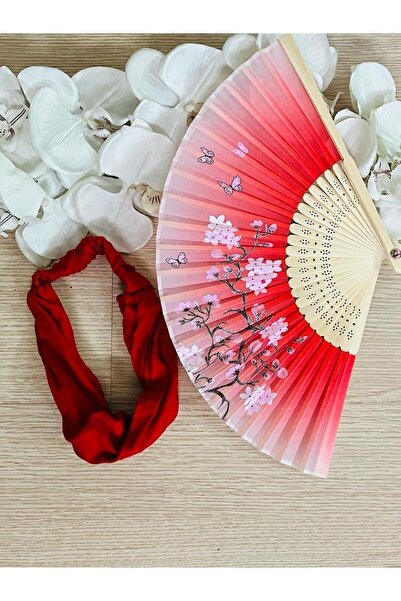 BERG - Yelpaze Kırmızı Vintage Tasarım Paraşüt Bandana Seti