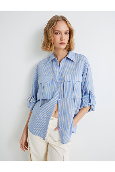 Koton قميص كارجو كبير الحجم من الفيسكوز بأزرار وأكمام مطوية