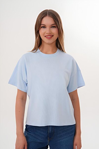 Basics&More Жіноча базова футболка з бавовняної тканини, синього кольору, з р...