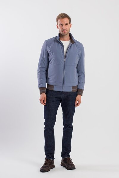 Jakamen Mavi Comfort Fit Dik Yaka Mont