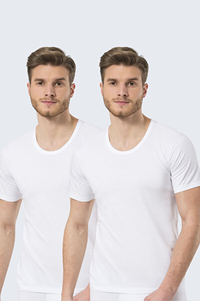 TÜREN Ανδρικό εσώρουχο 2 τεμαχίων από χτενισμένο βαμβάκι με λαιμόκοψη (ανοιχτό) 101/Λευκό