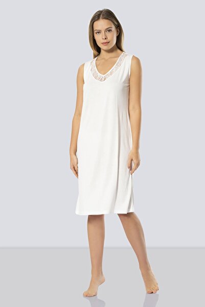 TÜREN Women's Lace V-Neck Nightgown 3285/Ecru
