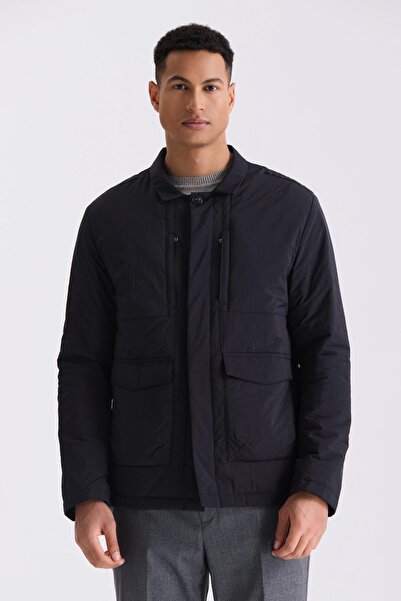 Jakamen Μαύρο Comfort Fit πουκάμισο γιακά εποχιακό παλτό