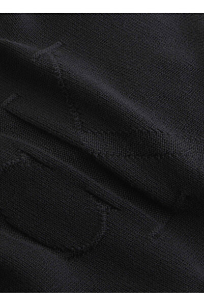 Calvin Klein Dik Yaka Nakışlı Siyah Kadın Kazak CK INTARSIA LOOSE SWEATER