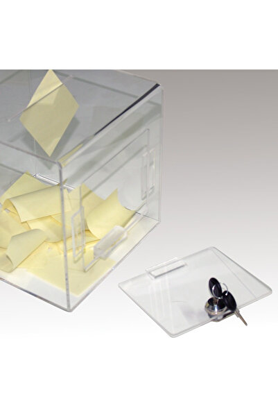 ÖzgürceSeç Dilek, Şikayet Kutusu, Bahşiş Kutusu, Kumbara Tip Box Kilitli 20x20x20 Şeffaf