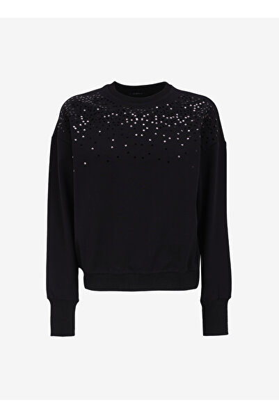 Fabrika Siyah Kadın Bisiklet Yaka Basic Payetli Sweatshirt F4WL-SWT0130