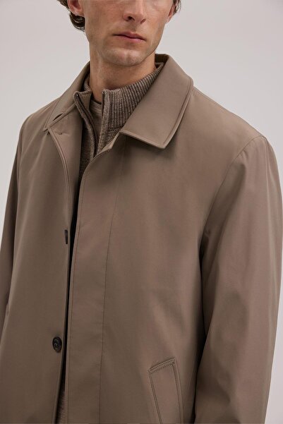 Jakamen Bej Comfort Fit Berberi Yaka Gizli Düğmeli Mont