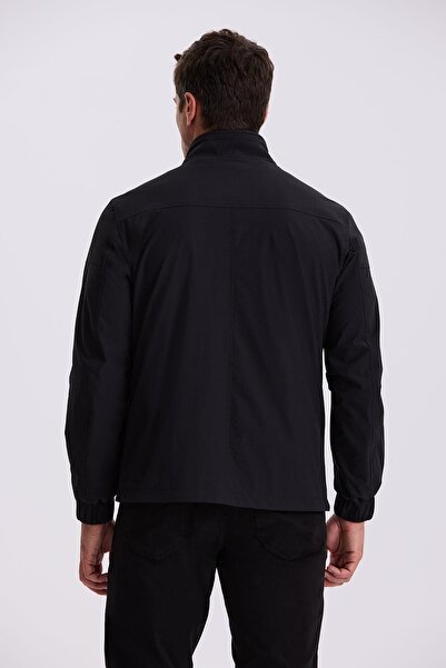 Jakamen Black Comfort Fit Stand Collar Seasonal Coat