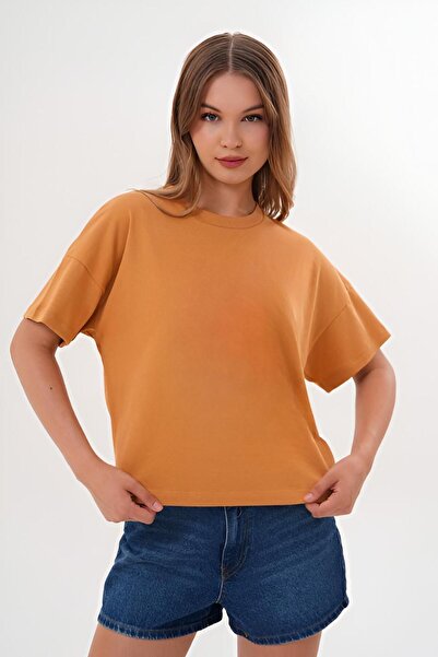 Basics&More Tricou de damă basic cu model simplu din bumbac, maro