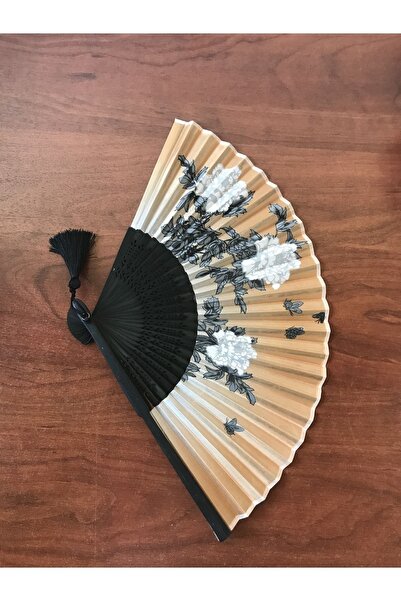 BERG - Gold Bambu Çiçek Desenli Şık Japon Yelpaze Özel Tasarım