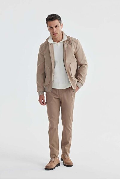 Jakamen Beige Comfort Fit Stand Collar Casual Coat