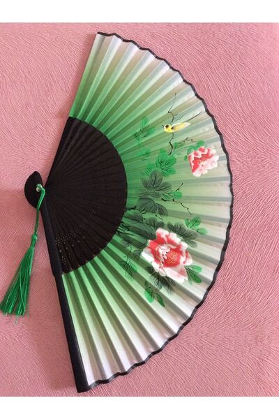 BERG Kırmızı Çiçekli Desenli Bambu Şık Japon Yelpaze Lüks Özel Tasarım