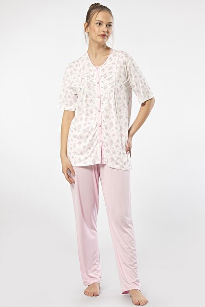 TÜREN Empirme Buttoned Oversized Short Sleeve Pajama Set 3370/Pink