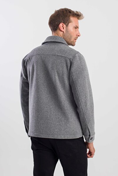 Jakamen Gray Comfort Fit Baby Collar Woolen Coat