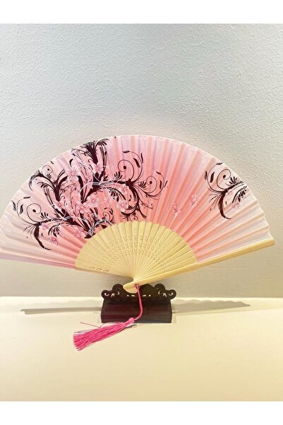 BERG - Pembe Bambu Yelpaze Şık Hediyelik Doğal Serinletici Yelpaze