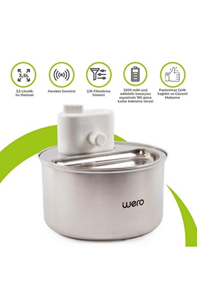 Wero Otomatik Kedi Köpek Su Şelalesi Su Pınarı Su Sebili (Paslanmaz Çelik) - Hareket Sensörü - 5200