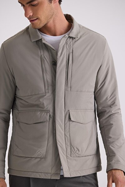 Jakamen Εποχιακό παλτό με πέτο πουκάμισο Khaki Comfort Fit