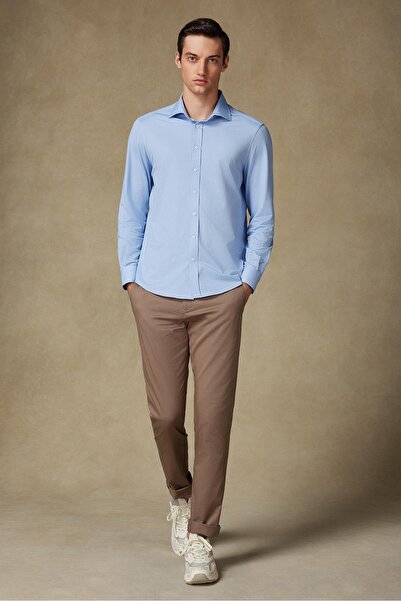 Abbate Chino Twill Cotton Blend Slim Fit Dark Beige Men's Straight Trousers