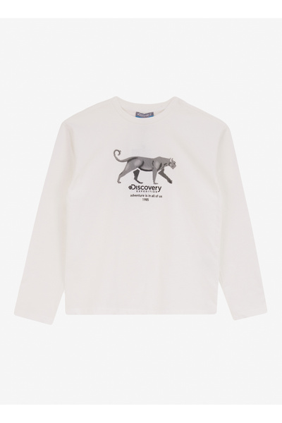 Discovery Expedition Kırık Beyaz Erkek Çocuk Bisiklet Yaka Relaxed Baskılı T-...