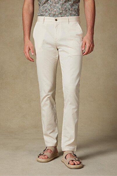 Abbate Chino Twill Cotton Blend Slim Fit Cream Men's Straight Trousers