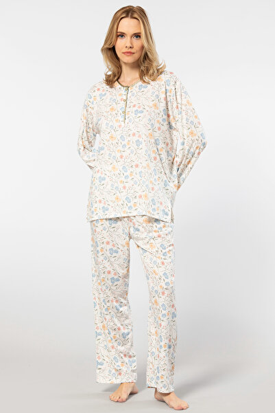 TÜREN Σετ πιτζάμες με μακρυμάνικο τύπο Battal με λουλούδια - 3388/Pattern 1