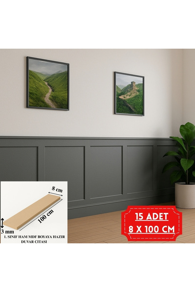 İbefer İskandinav Duvar Çıtası – 8x100 Cm, Boyanabilir Dekoratif Ahşap Çita, ...