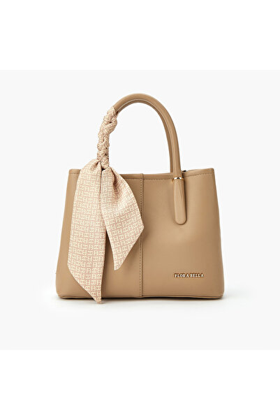 Flora Bella by Shoexpress حقيبة توت مزينة بنقشة وشاح مع حزام قابل للفصل وسحاب...