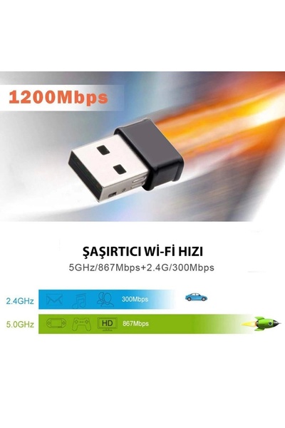 DailyTech Wifi Adaptör Kablosuz Çift Antenli 1200mbps Usb 3.0 5g 2.4 Ghz