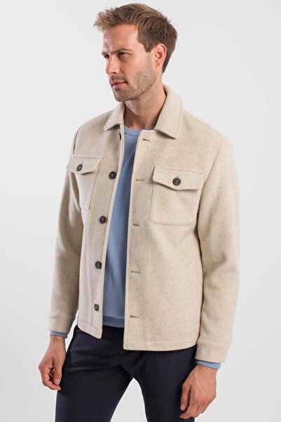 Jakamen Bej Comfort Fit Bebe Yaka Yünlü Mont