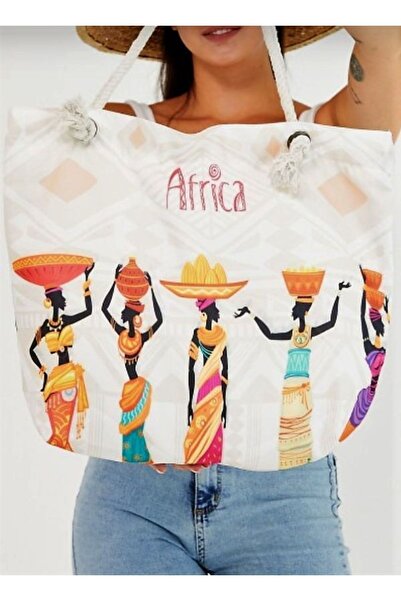 BERG - Geantă de plajă elegantă, cu fermoar, tematică pentru femei africane, cu cadou pentru evantai