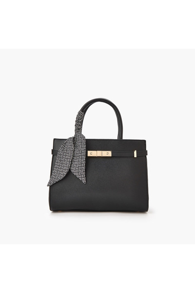 Flora Bella by Shoexpress حقيبة توت منقوشة بتفاصيل وشاح ومقبض مزدوج، عرض 28.5...