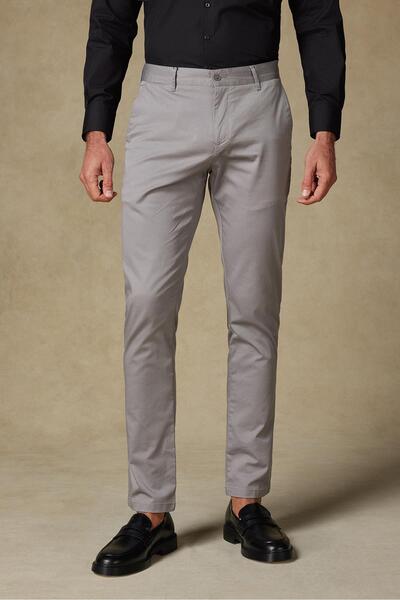 Abbate Chino Twill Cotton Blend Slim Fit Gray Men's Straight Trousers