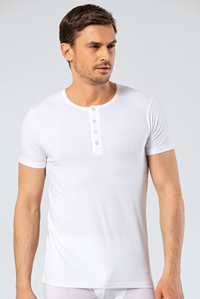 Cacharel Men's Crew Neck Buttoned T-Shirt 1308/White