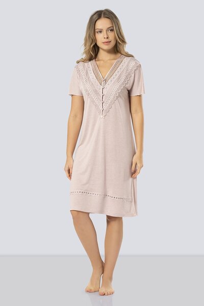 TÜREN Γυναικείο νυχτικό με λαιμόκοψη σε σχήμα V 3282/Πούδρα