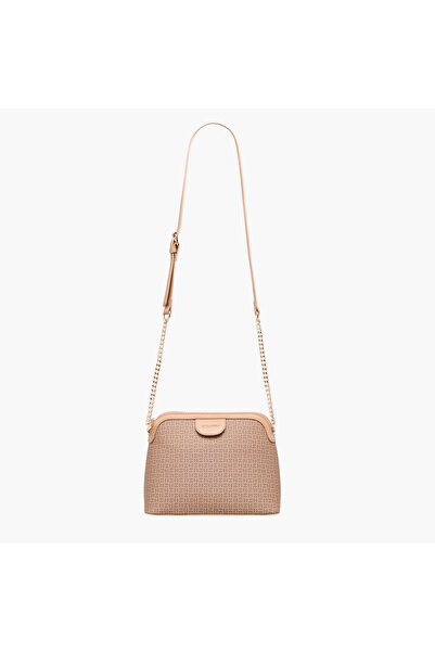 Flora Bella by Shoexpress Monogram Print Crossbody Bag with Chain Strap W 23 x H19 x D 10 cm