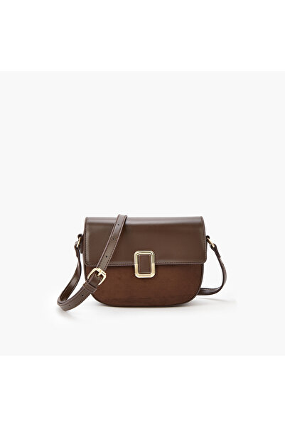 Flora Bella by Shoexpress Solid Crossbody Bag with Adjustable Strap and Flap Closure W 17 x H7.5 x D 21 cm