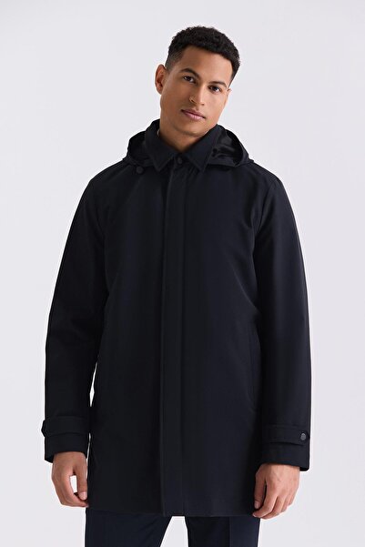 Jakamen Black Comfort Fit Hooded Classic Model Coat with Hidden Zipper
