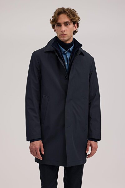 Jakamen Lacivert Comfort Fit Berberi Yaka Gizli Düğmeli Mont