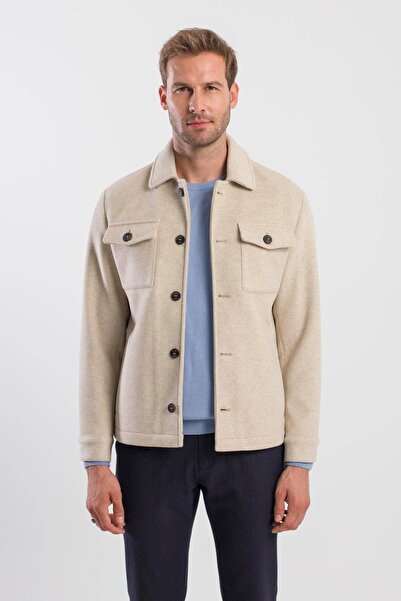 Jakamen Bej Comfort Fit Bebe Yaka Yünlü Mont