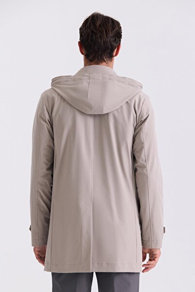 Jakamen Beige Comfort Fit Hooded Classic Model Coat with Hidden Zipper