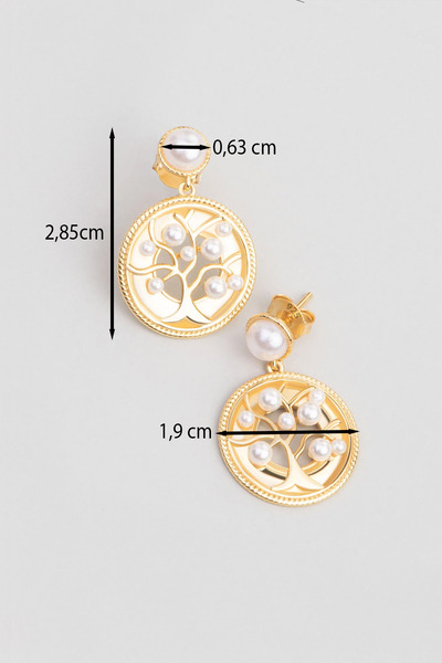 So CHIC... Hayat Ağacı 18 Ayar Sarı Altın Kaplama Gümüş İnci Küpe