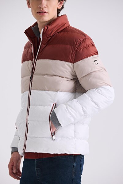 Jakamen Χειμερινό πουπουλένιο παλτό Tan Slim Fit Stand Collar