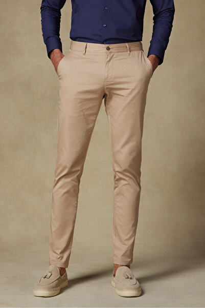 Abbate Chino Twill Cotton Blend Slim Fit Beige Men's Straight Trousers
