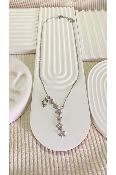 bijoux uniques Kayan Yıldız Ç Harfli Çelik Kolye